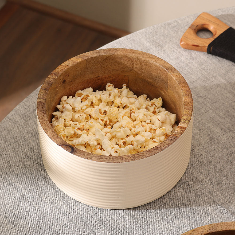 Riko Mango Wood Ribbed Bowl Medium - Cream