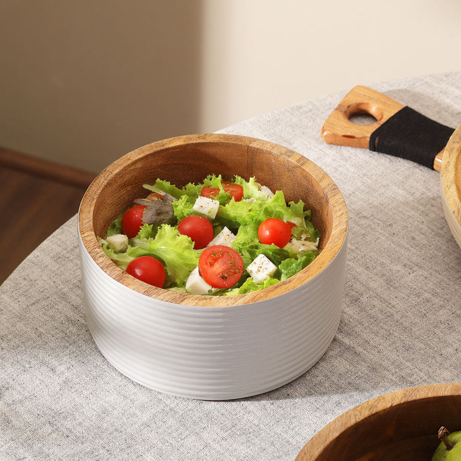 Riko Mango Wood Ribbed Bowl Medium - Periwinkle