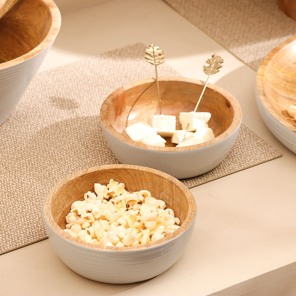 Riko Mango Wood Ribbed Bowls, Set of 2 - Periwinkle