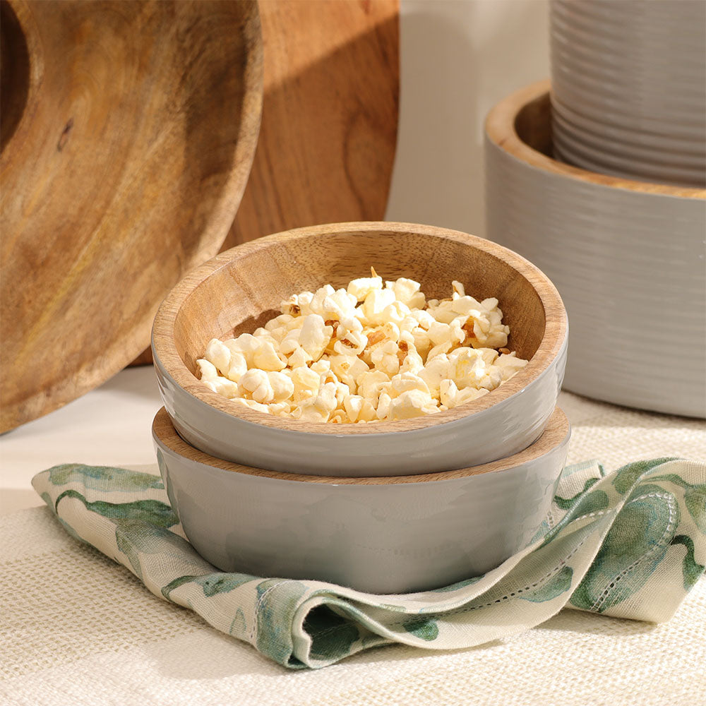 Riko Mango Wood Ribbed Bowls, Set of 2 - Periwinkle