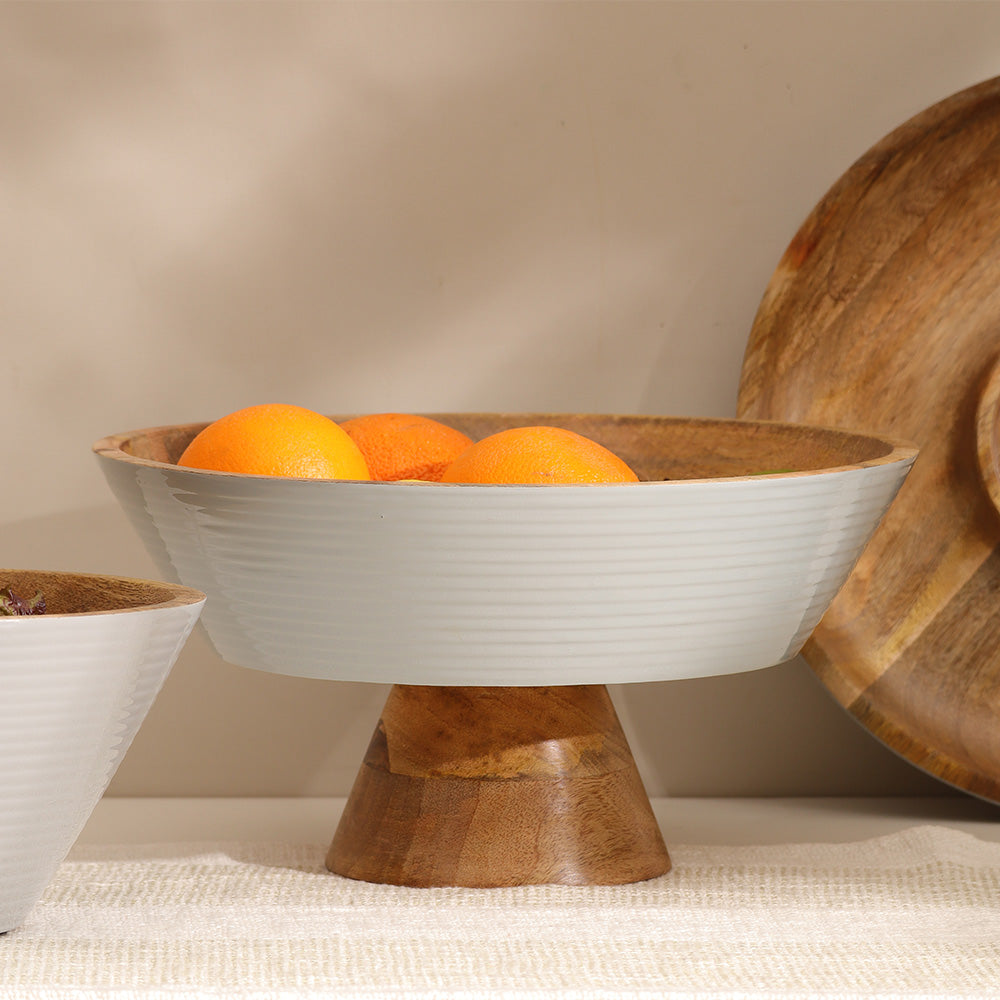 Riko Mango Wood Elevated Ribbed Bowl Large - Periwinkle