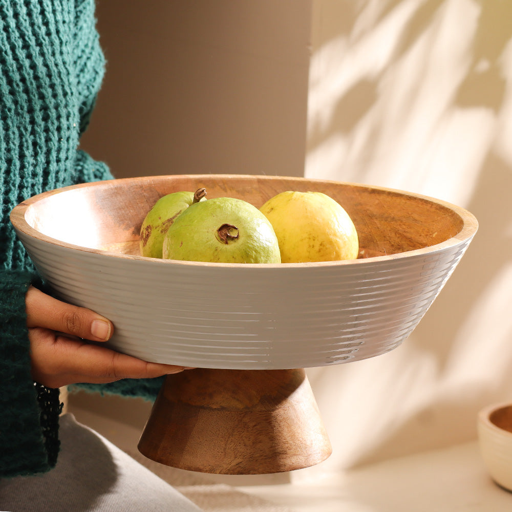 Riko Mango Wood Elevated Ribbed Bowl Large - Periwinkle