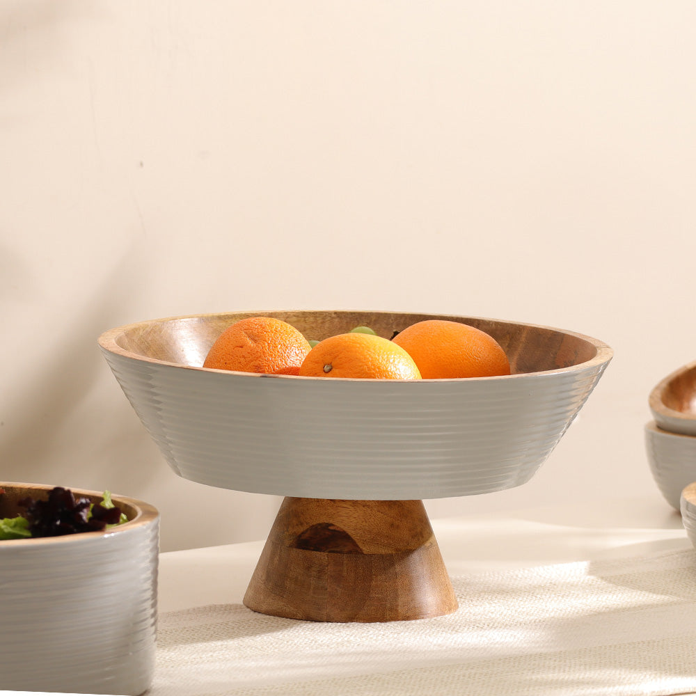 Riko Mango Wood Elevated Ribbed Bowl Large - Periwinkle