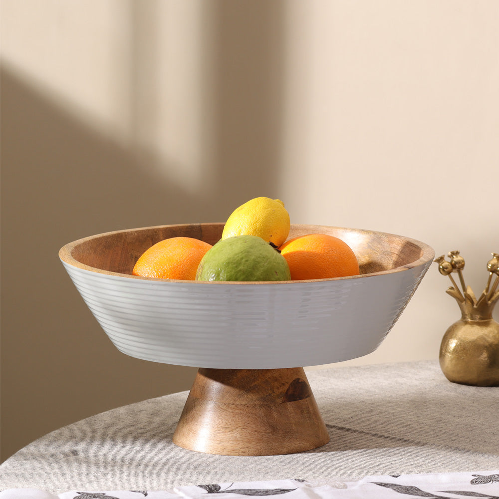 Riko Mango Wood Elevated Ribbed Bowl Large - Periwinkle