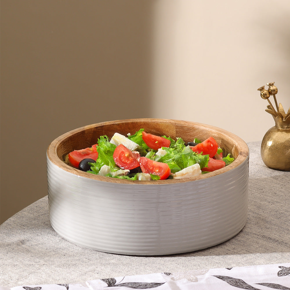 Riko Mango Wood Ribbed Bowl Large - Periwinkle