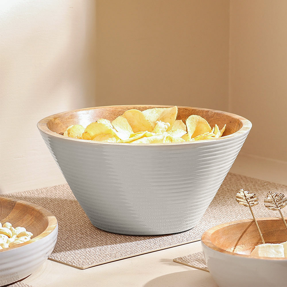 Riko Mango Wood Tapered Ribbed Bowl Large - Periwinkle