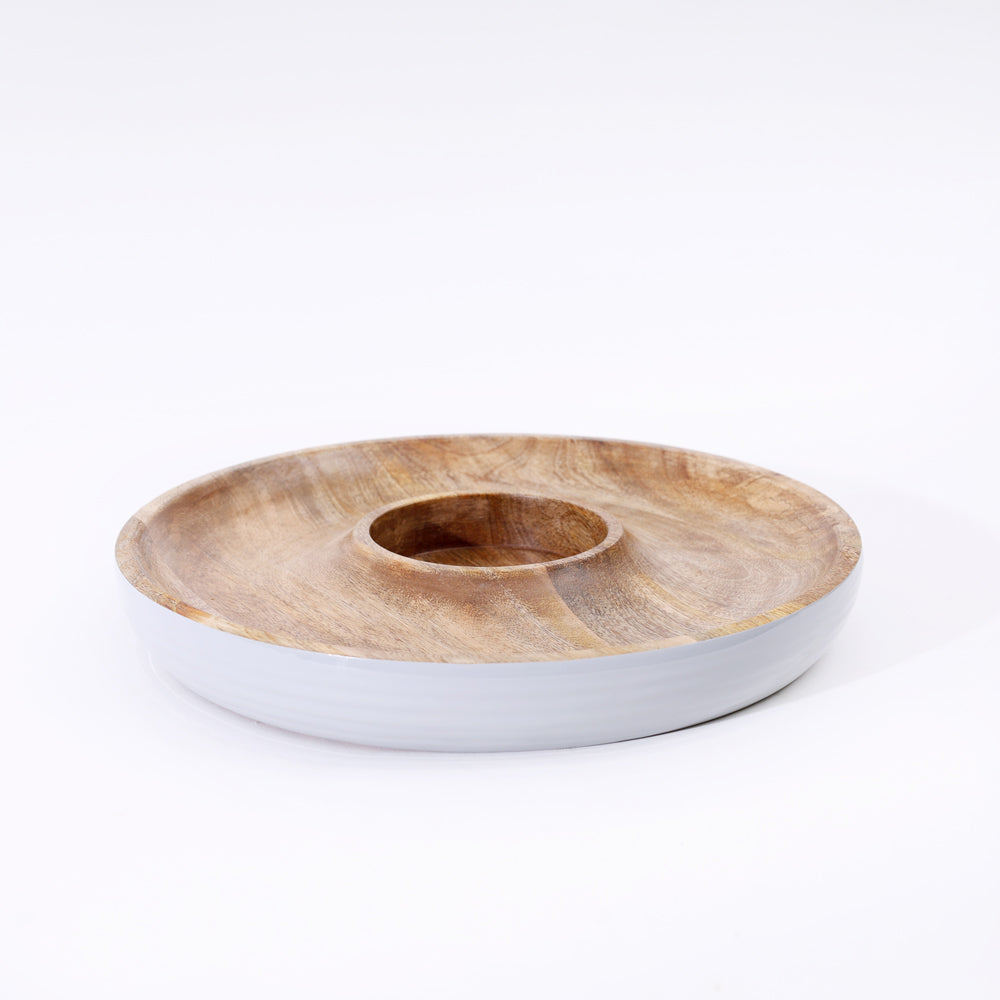 Riko Mango Wood Ribbed Chip and Dip Platter - Periwinkle