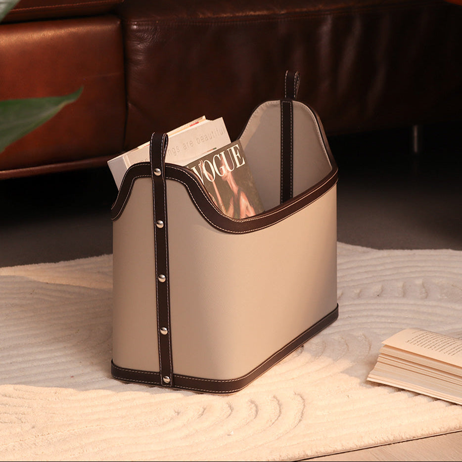 Rivet Magazine Basket - Taupe Walnut