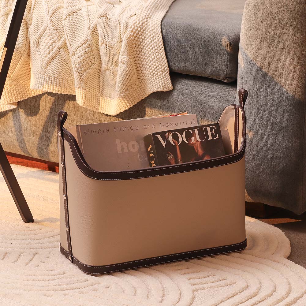 Rivet Magazine Basket - Taupe Walnut