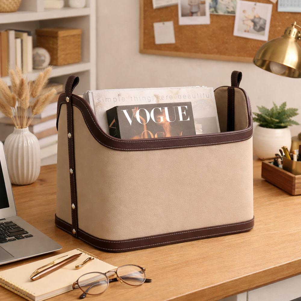 Rivet Magazine Basket - Taupe Walnut