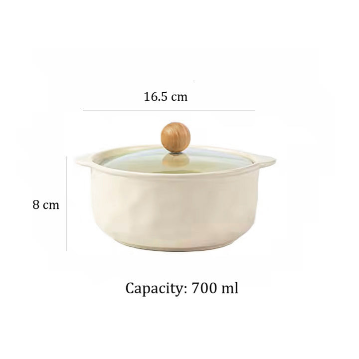 Roja Ceramic Serving Pot with Glass Lid - Ivory