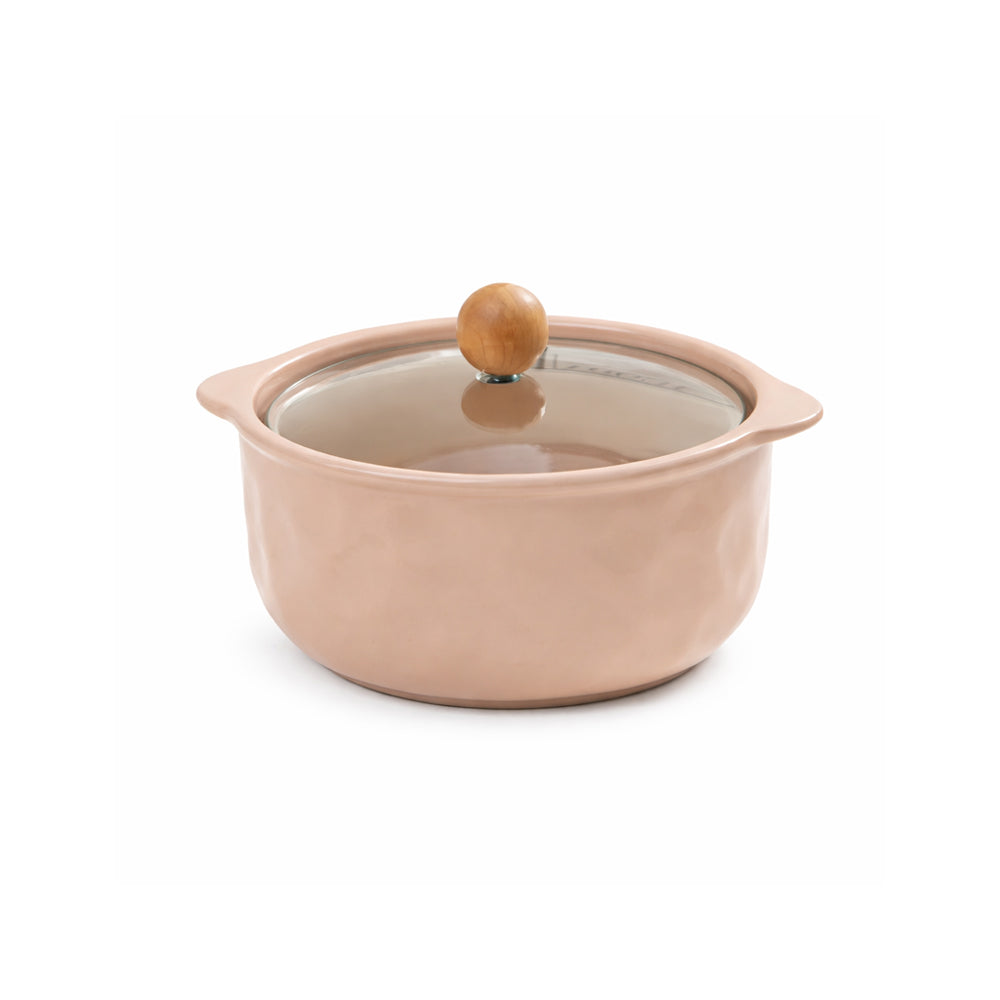 Roja Ceramic Serving Pot with Glass Lid - Pink
