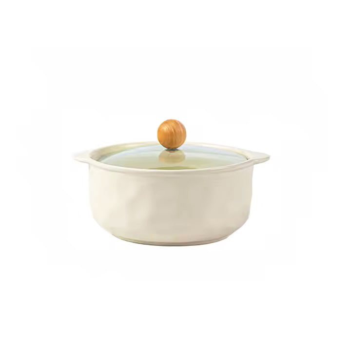 Roja Ceramic Serving Pot with Glass Lid - Ivory