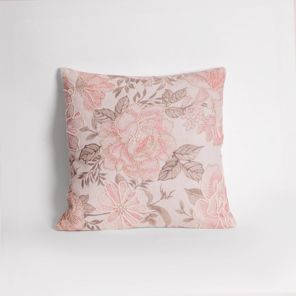 Rosa Embroidered Cushion Cover - Ivory Pink