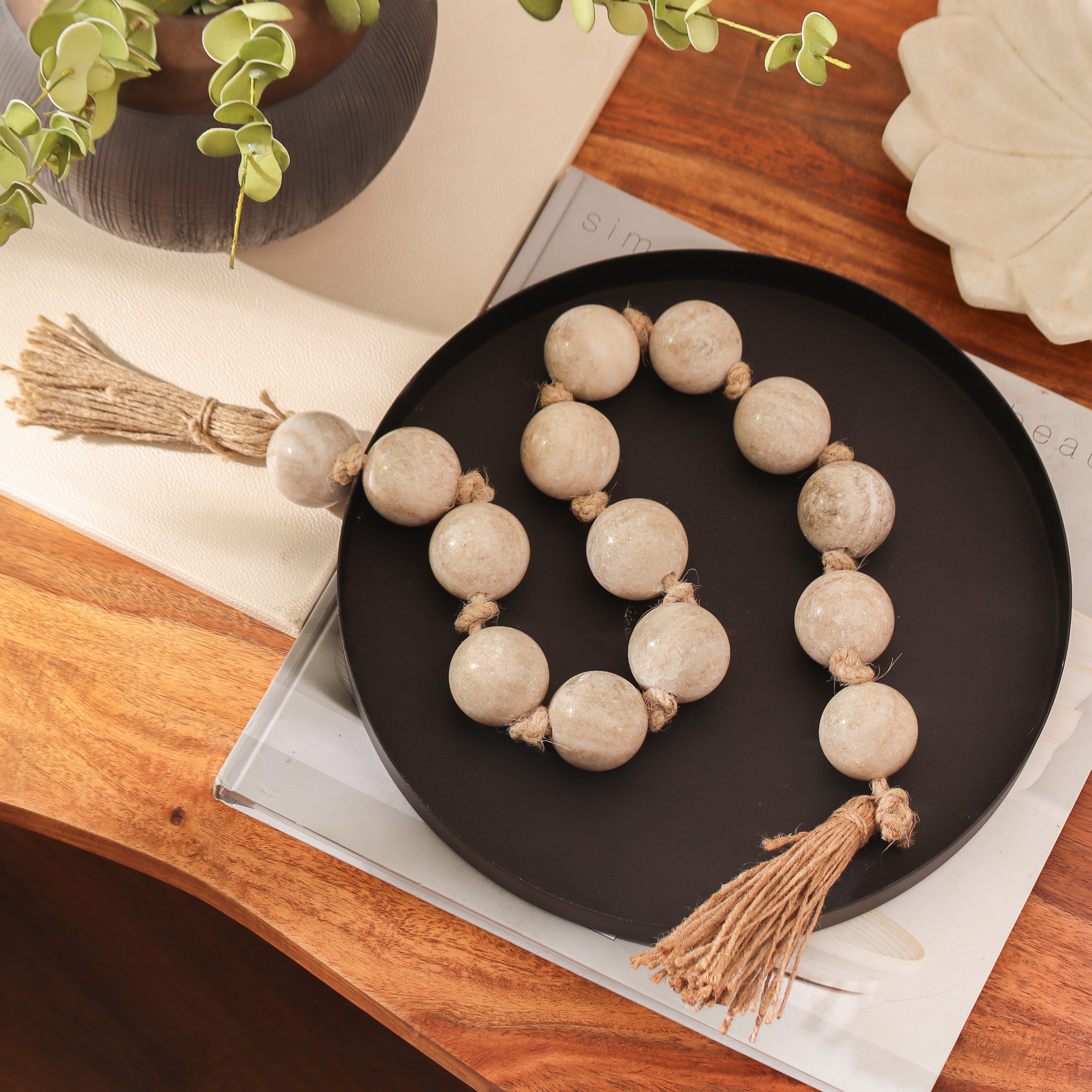 Rosario Marble Beads Sculpture  - Beige Natural