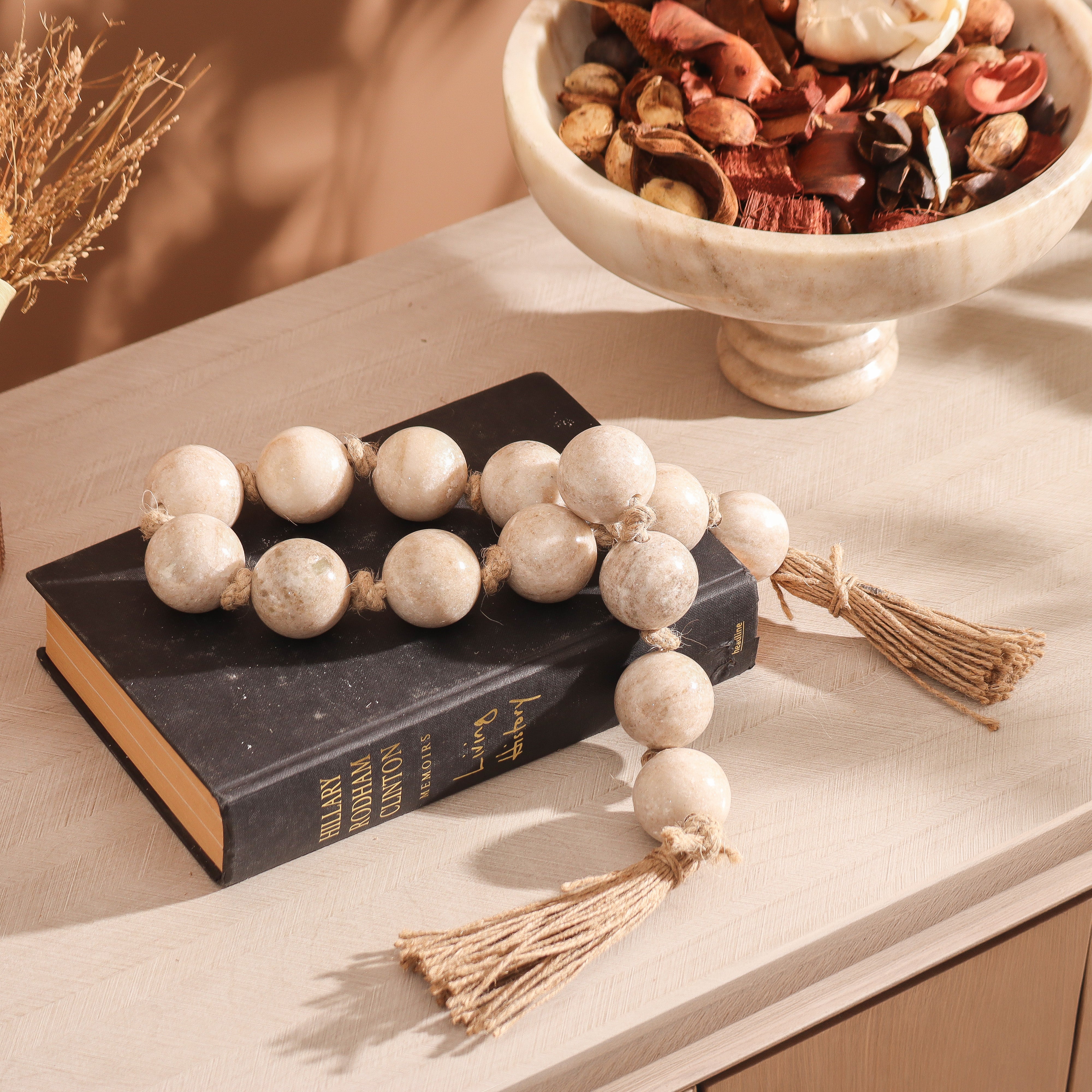 Rosario Marble Beads Sculpture  - Beige Natural