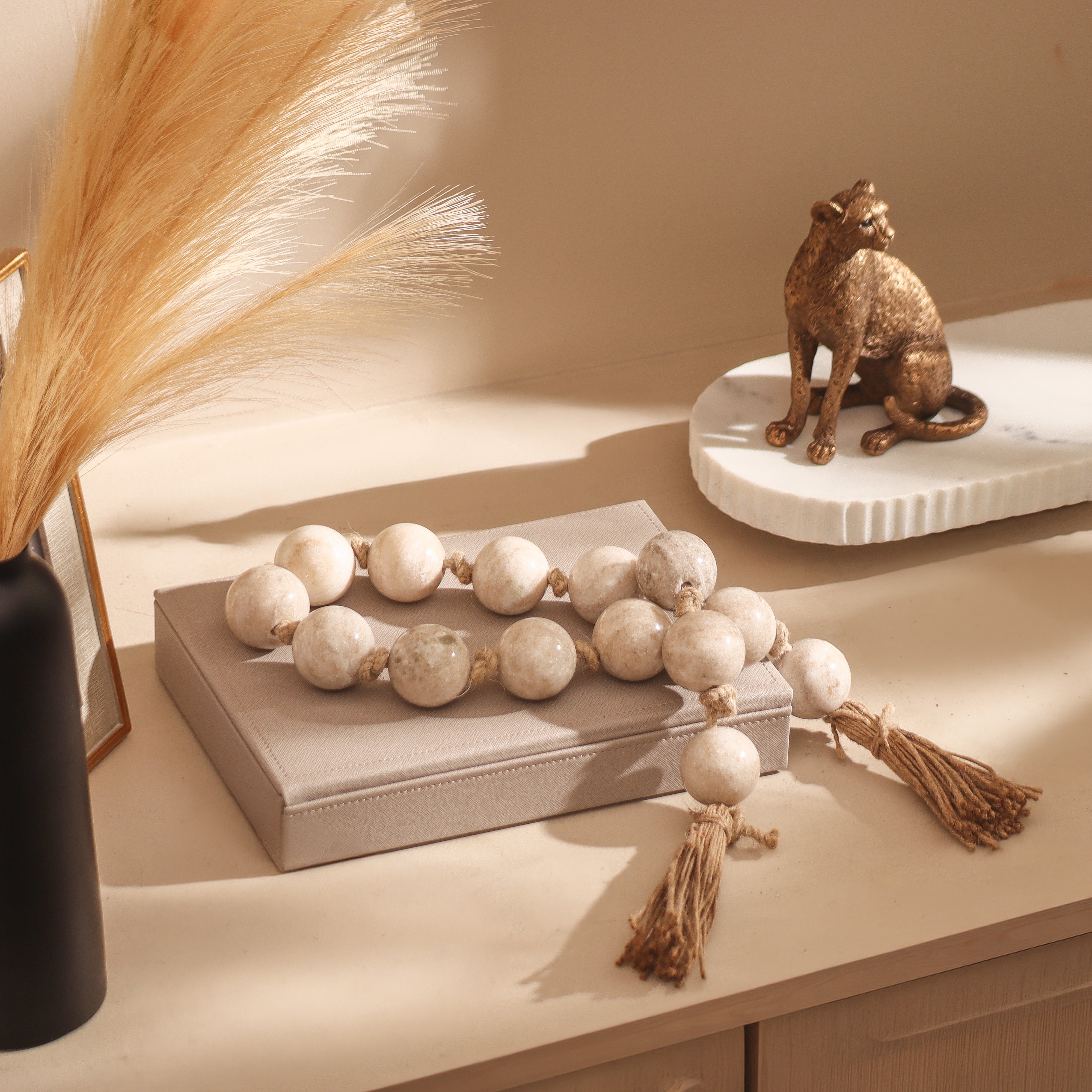 Rosario Marble Beads Sculpture  - Beige Natural