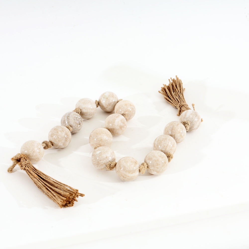Rosario Marble Beads Sculpture  - Beige Natural