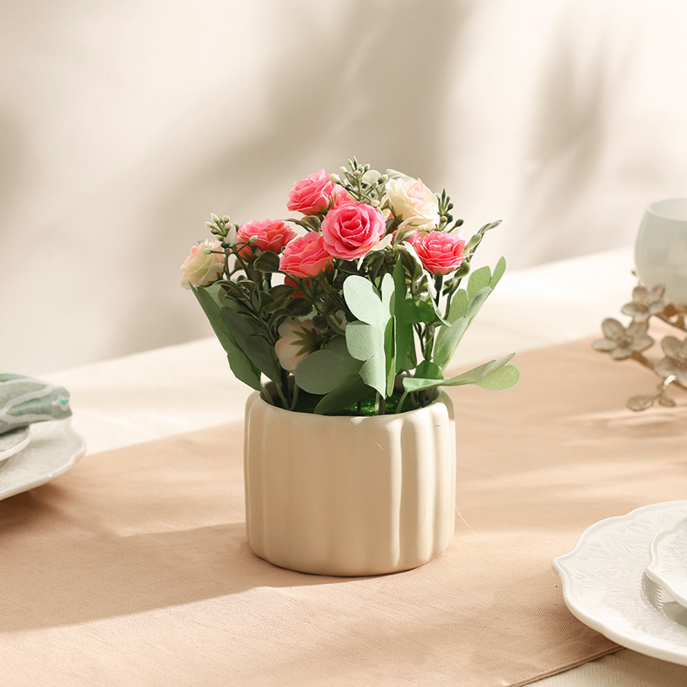 Rosebuds Artificial Potted Plant - Pink Cream