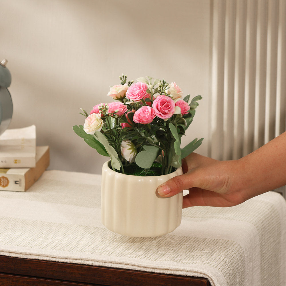 Rosebuds Artificial Potted Plant - Pink Cream