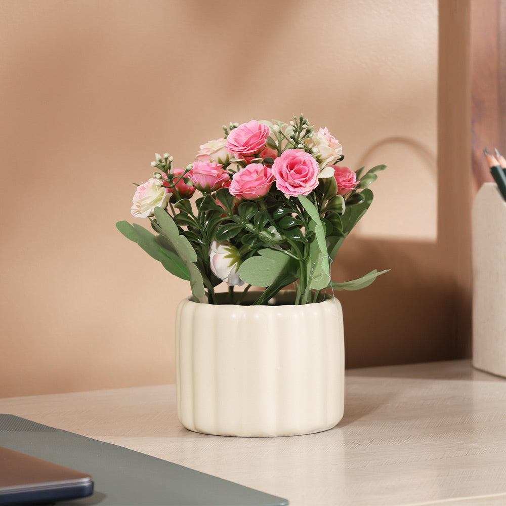 Rosebuds Artificial Potted Plant - Pink Cream