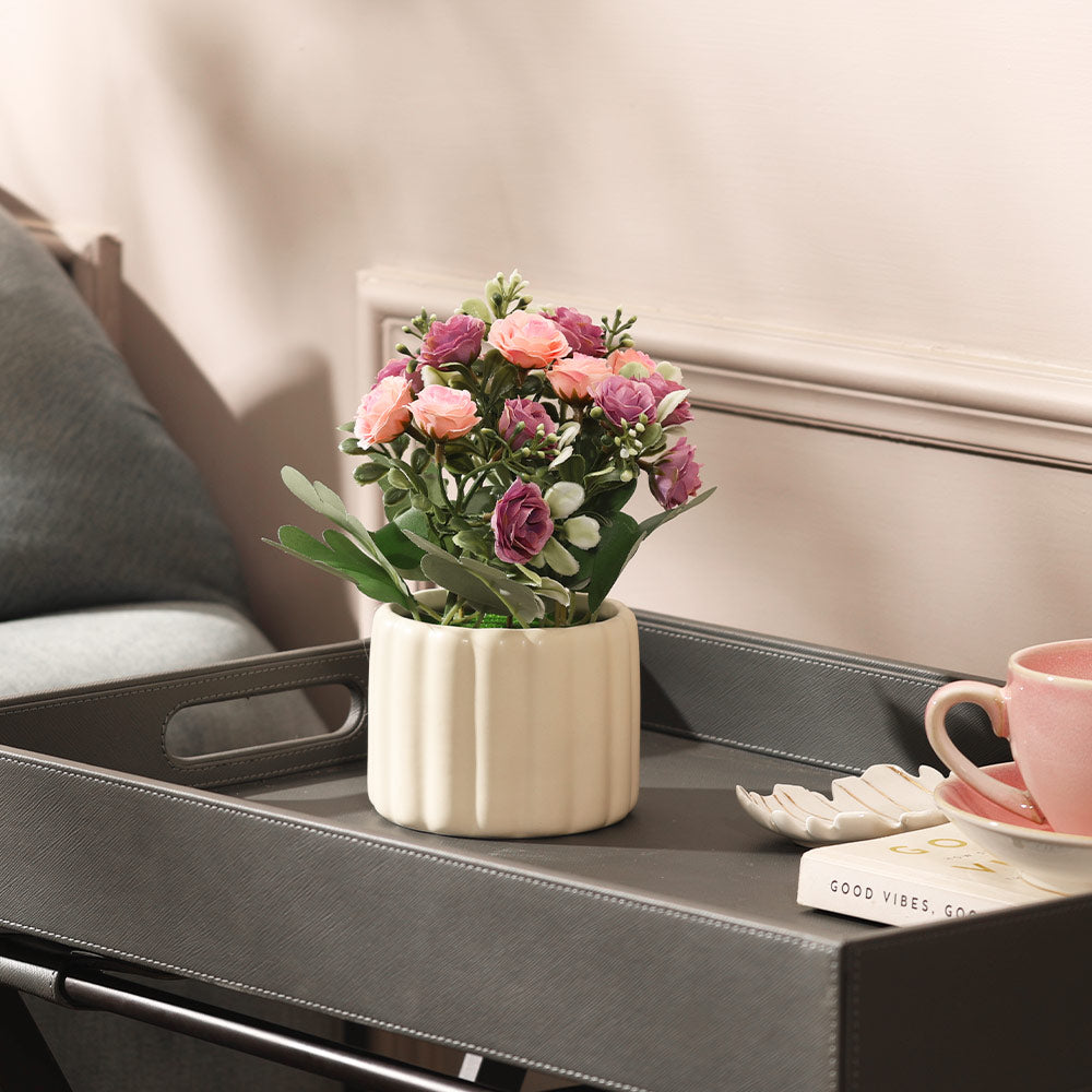 Rosebuds Artificial Potted Plant - Purple Cream