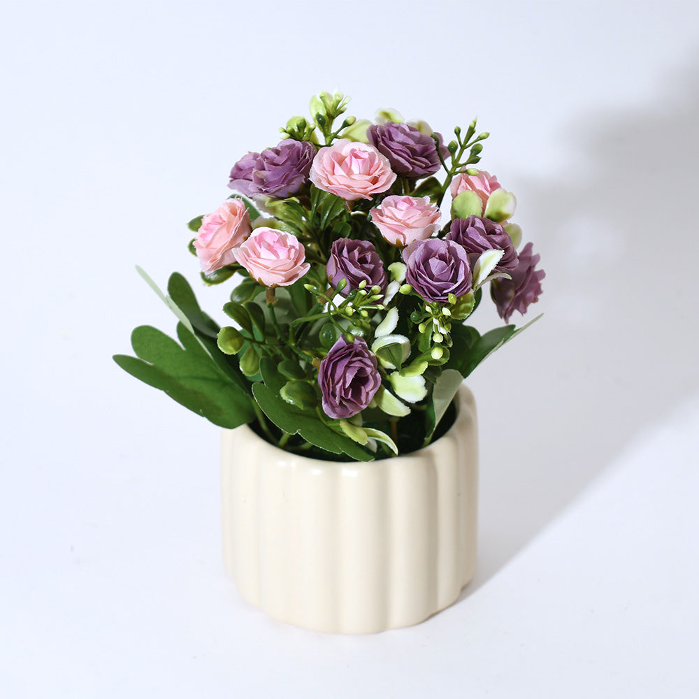 Rosebuds Artificial Potted Plant - Purple Cream