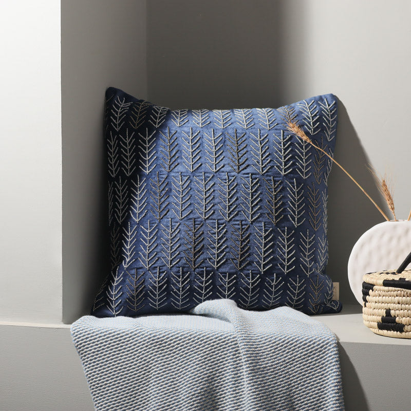 Rosemary Velvet Beaded Cushion Cover 45x45cm - Navy Blue