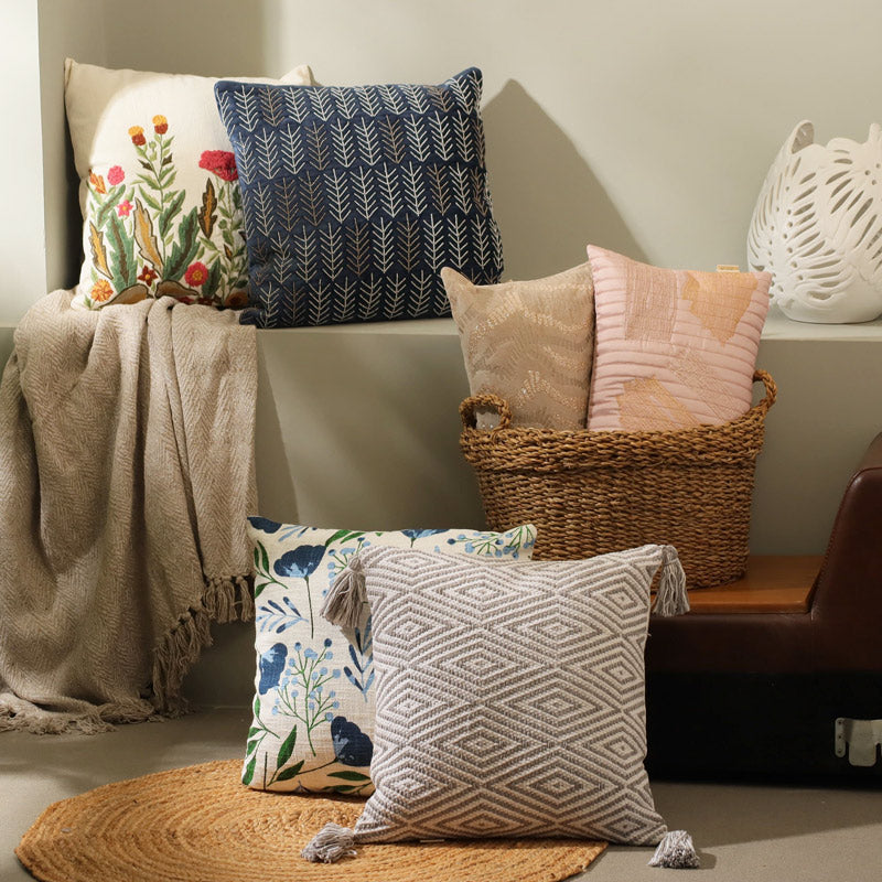 Rosemary Velvet Beaded Cushion Cover 45x45cm - Navy Blue