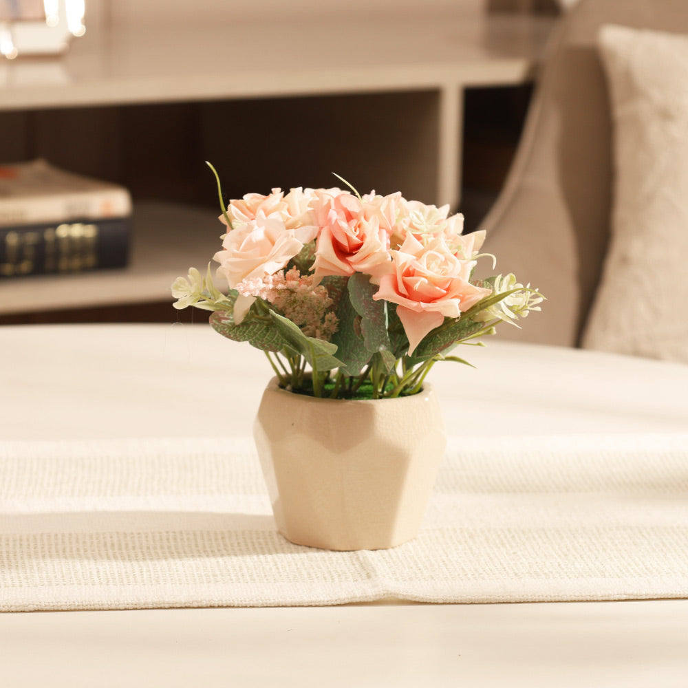 Roses Artificial Potted Plant - Pink Beige