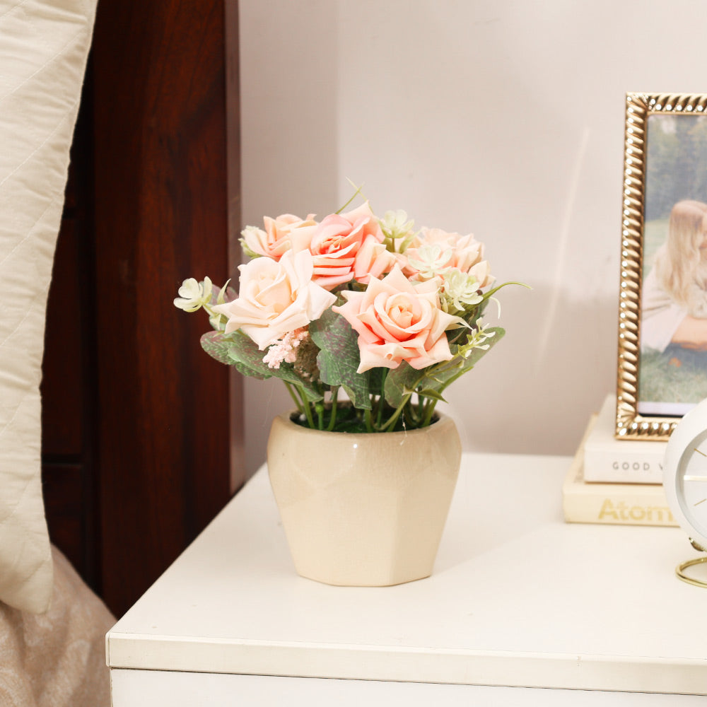 Roses Artificial Potted Plant - Pink Beige