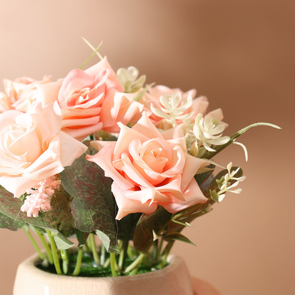 Roses Artificial Potted Plant - Pink Beige