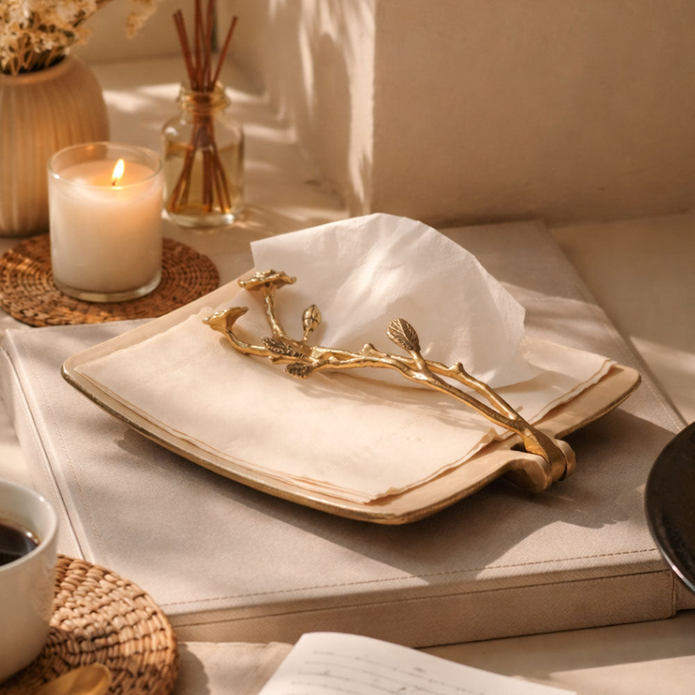 Rosette Weighted Napkin Holder - Metallic White