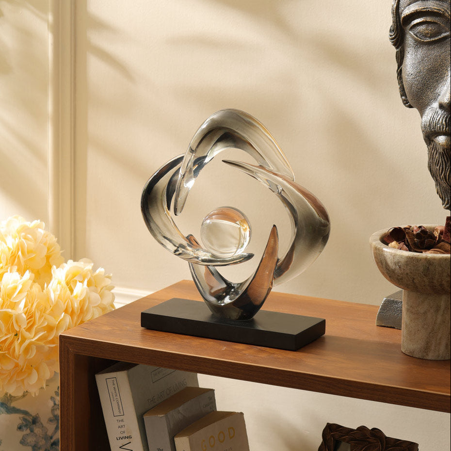 Rosette Sculpture with Glass Ball - Clear Smoke