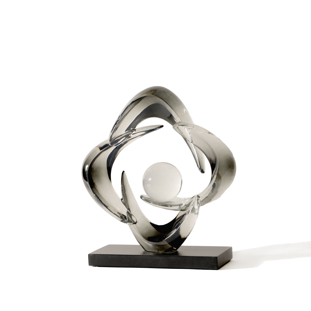 Rosette Sculpture with Glass Ball - Clear Smoke