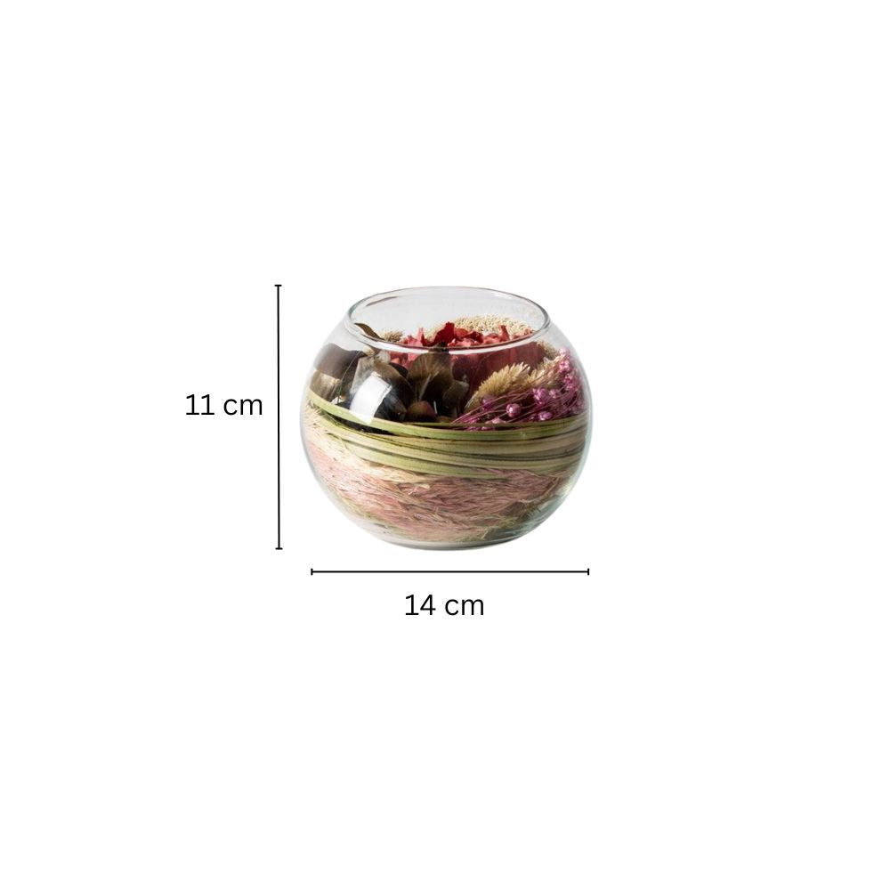 Round Glass Vase with Dried Flowers - Pink
