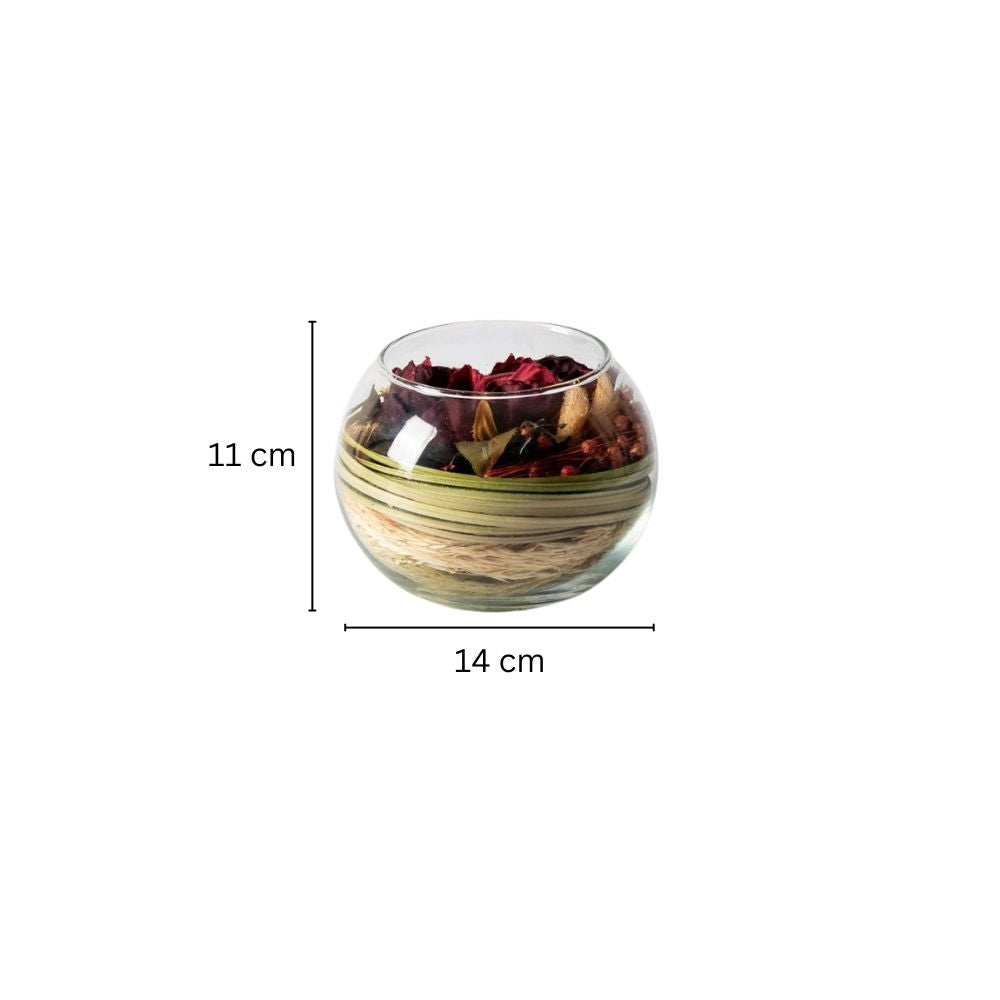 Round Glass Vase with Dried Flowers - Red