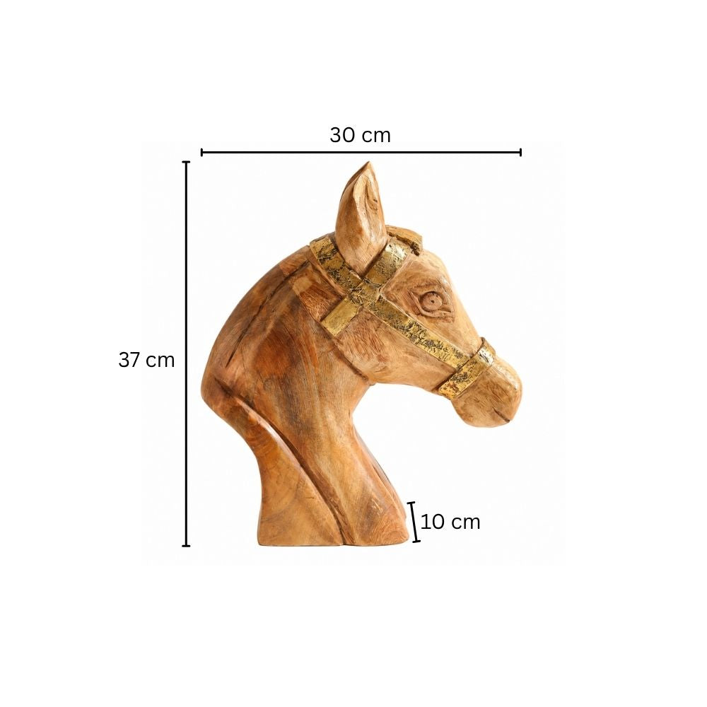 Royal Horse Mango Wood Bust - Natural Burn