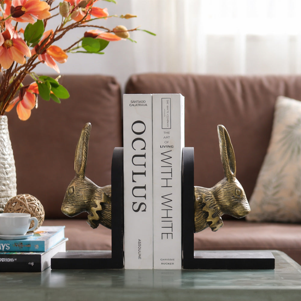 Ruffled Rabbits Metal Bookends, Set of 2 - Gold Black