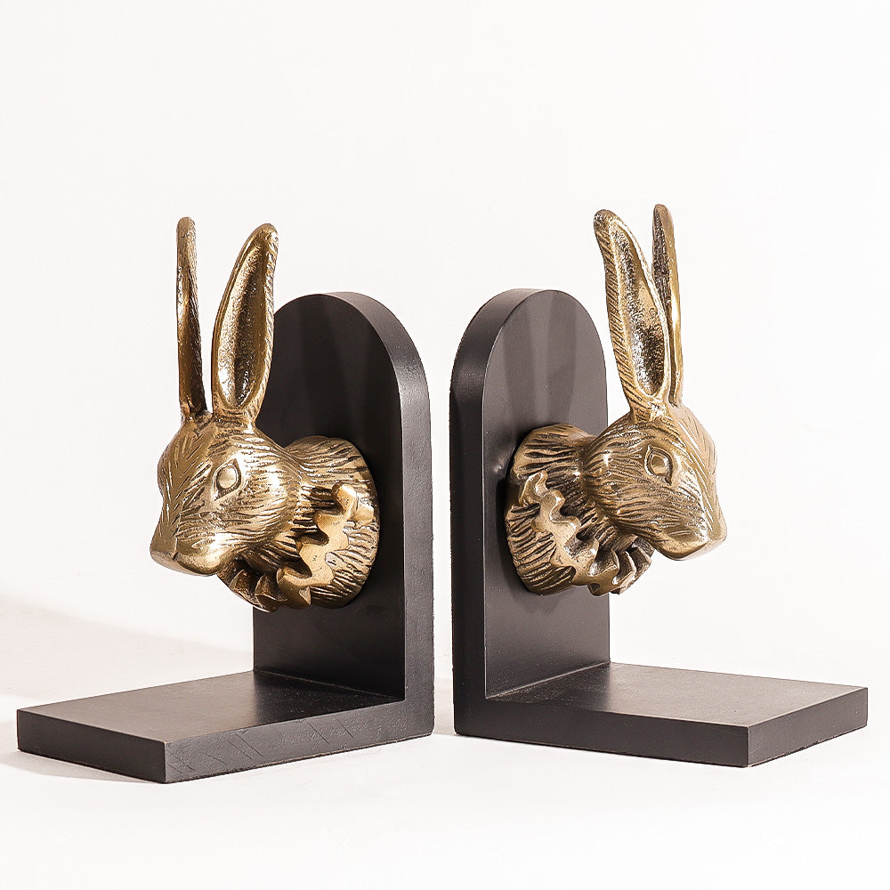Ruffled Rabbits Metal Bookends, Set of 2 - Gold Black