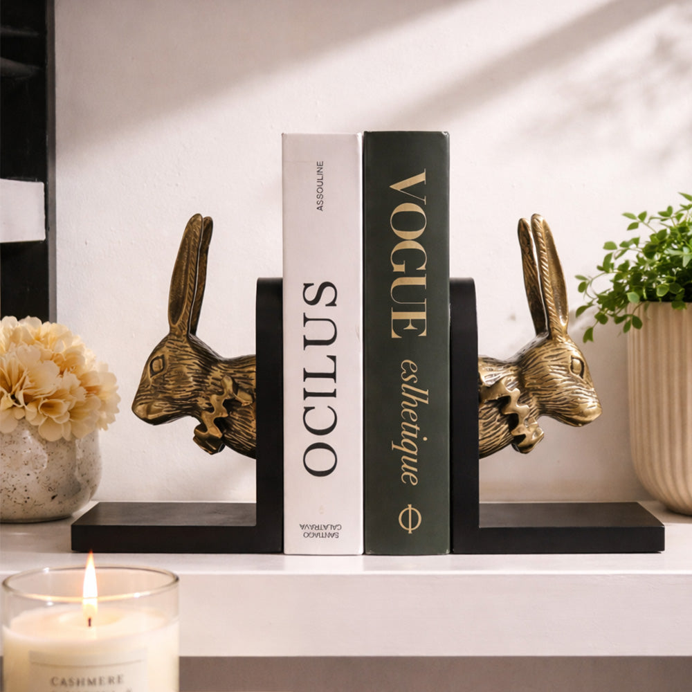 Ruffled Rabbits Metal Bookends, Set of 2 - Gold Black