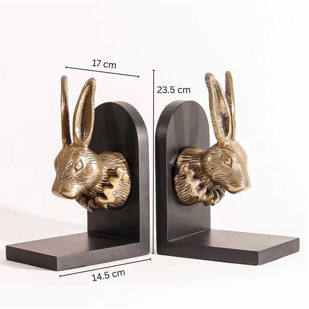 Ruffled Rabbits Metal Bookends, Set of 2 - Gold Black