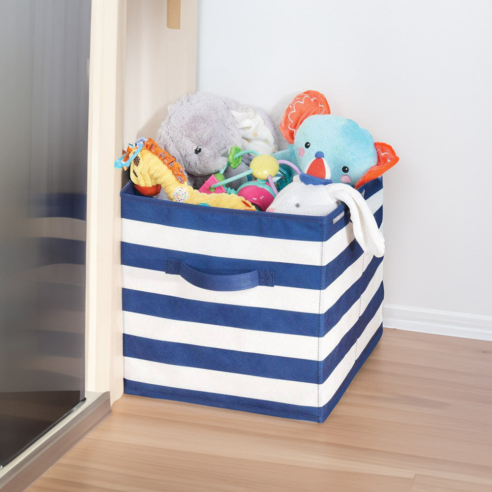 Rugby Storage Cube Medium - Navy & White Stripes