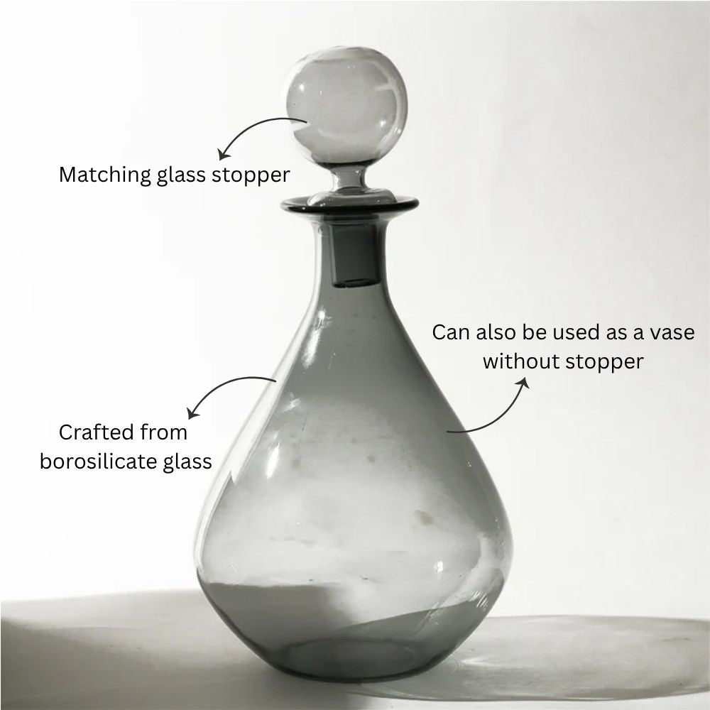 Rune Glass Bottle with Stopper - Smokey Grey