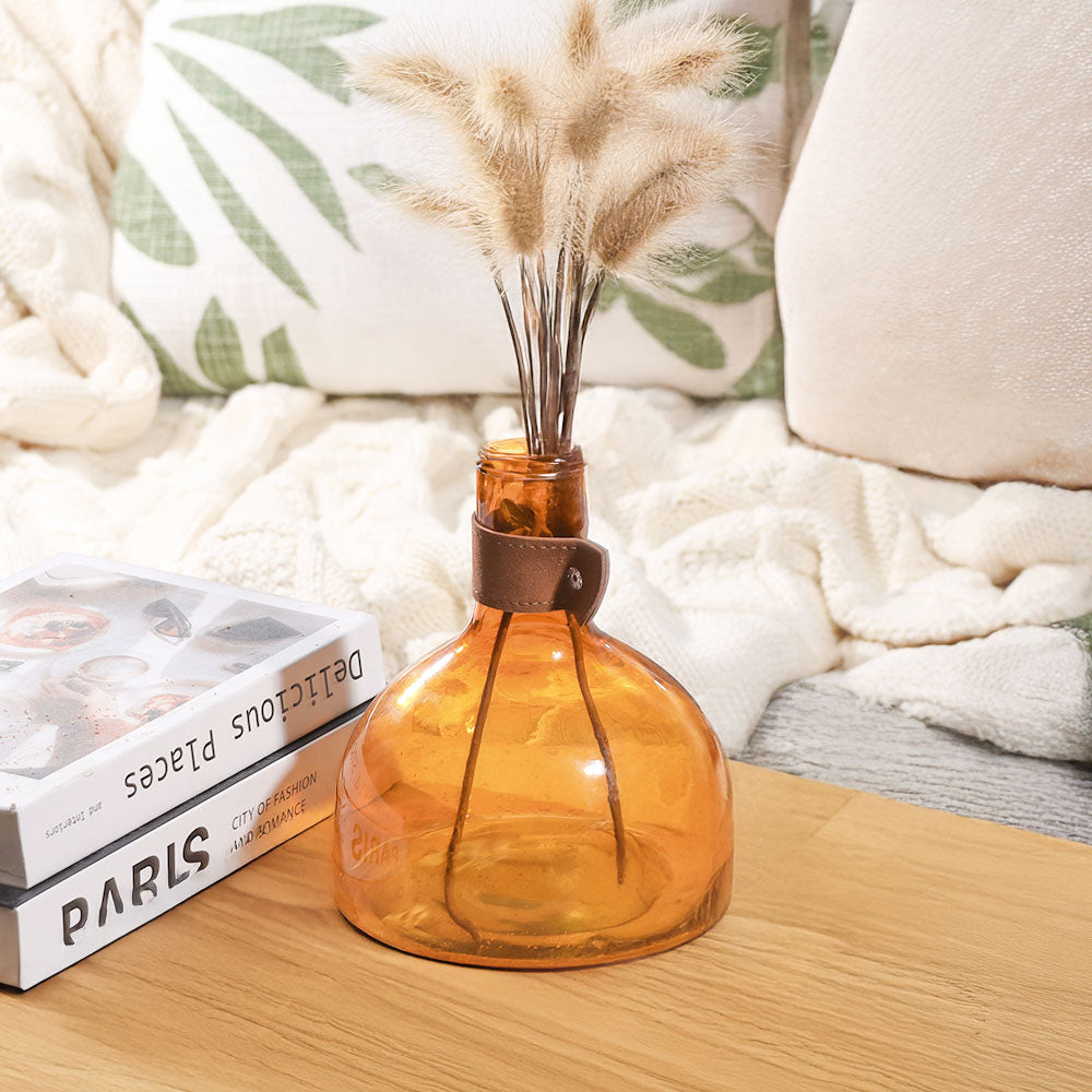 Russo Glass Vase with Leather Trim Medium - Mustard