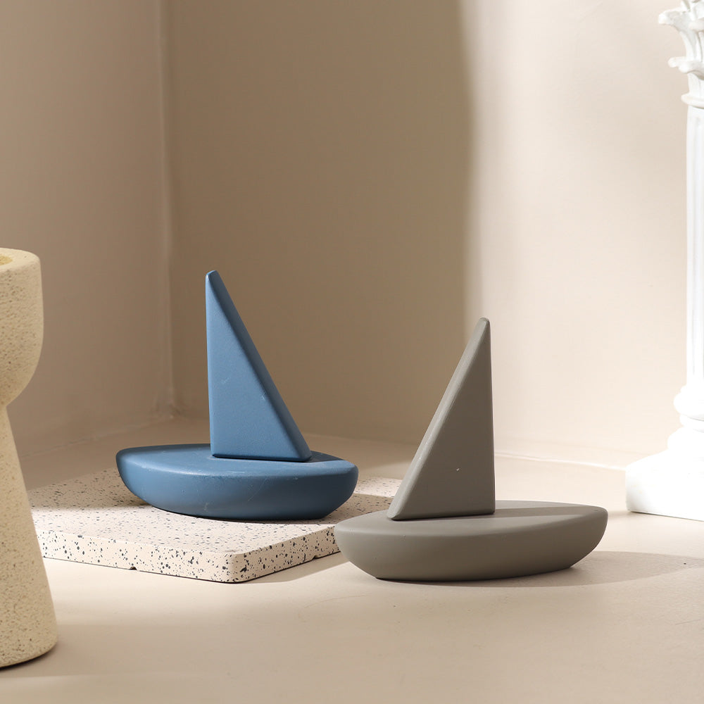 Sailing Ship Concrete Sculpture - Dark Blue