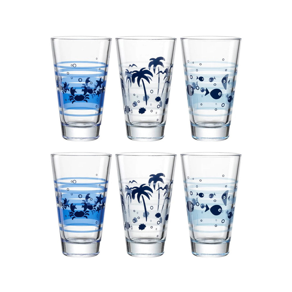 Salerno Long Drink Glasses 300ml, Set of 6 - Sea Life