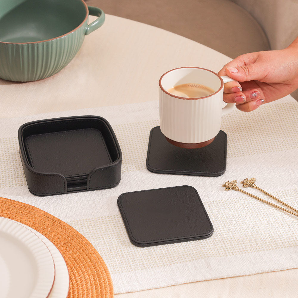 Saloon Sqround Coasters, Set of 6 - Black