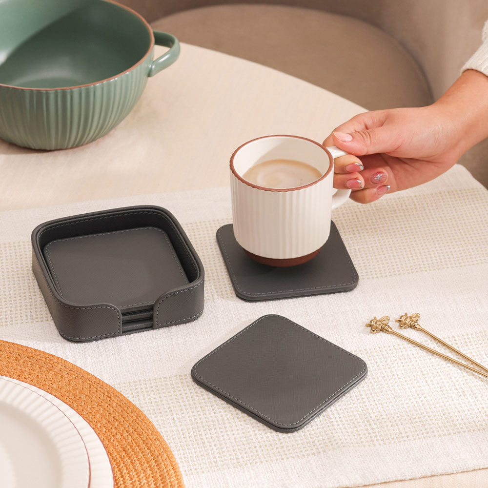 Saloon Sqround Coasters, Set of 6 - Dark Grey