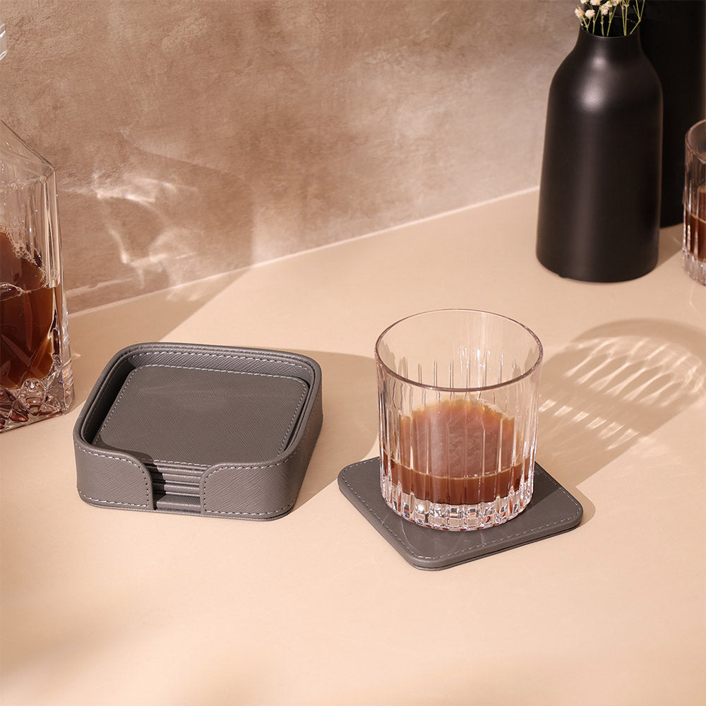 Saloon Sqround Coasters, Set of 6 - Dark Grey